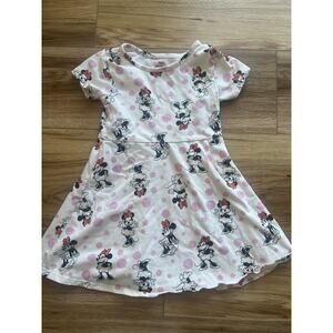 Disney Minnie Mouse Skater Dress Girls 4T White Pink Polka Dot Casual Cute